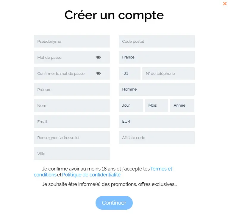 Registration process FAIRPLAY CASINO